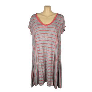 Jessica Simpson Maternity Small S Gray Coral Striped V-Neck T-Shirt Tunic